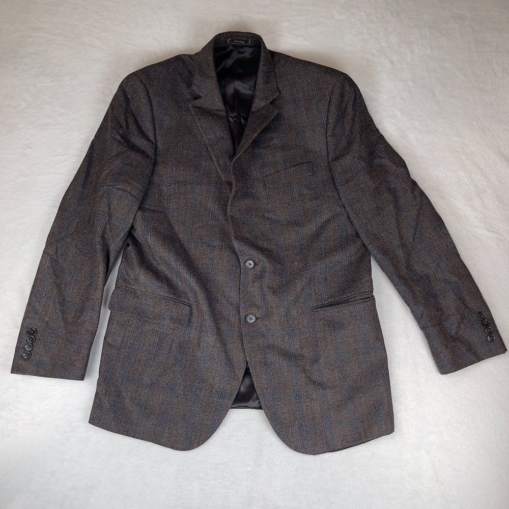 Men's Blazer Jacket Brown Plaid Lined Double Vented Notch‎ Lapel Single Breasted